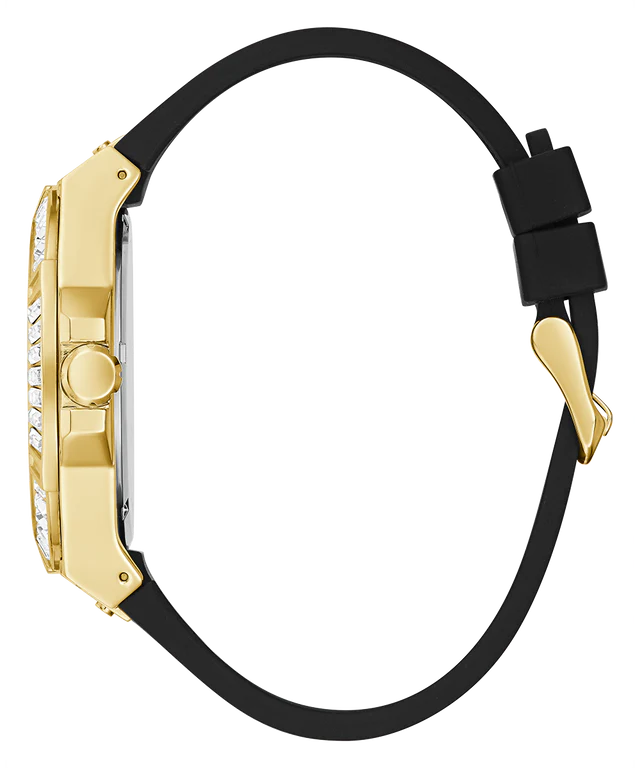 GUESS Mens Black Gold Tone Multi-function Watch