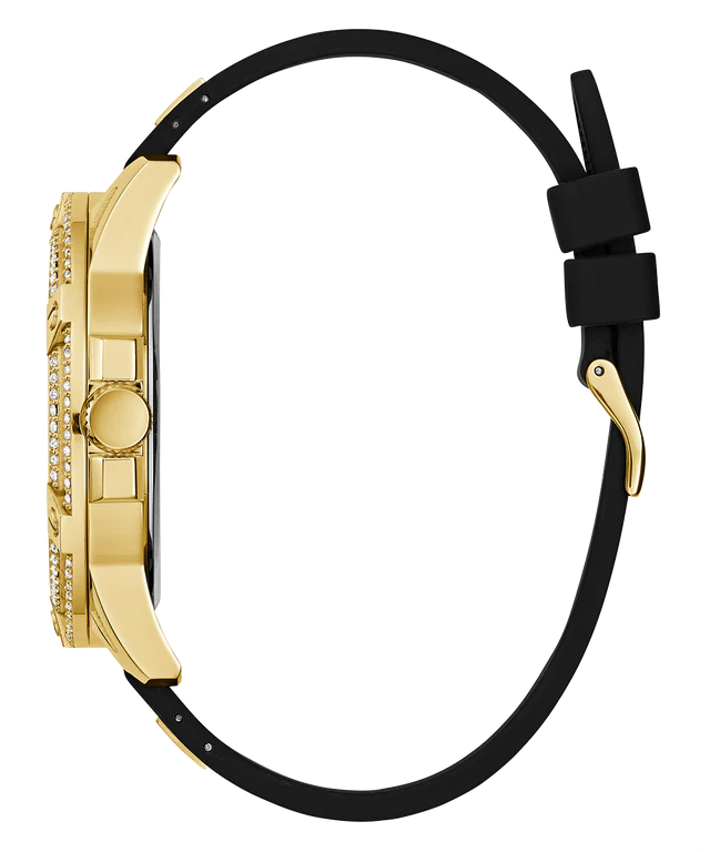 GUESS Mens Black Gold Tone Multi-function Watch