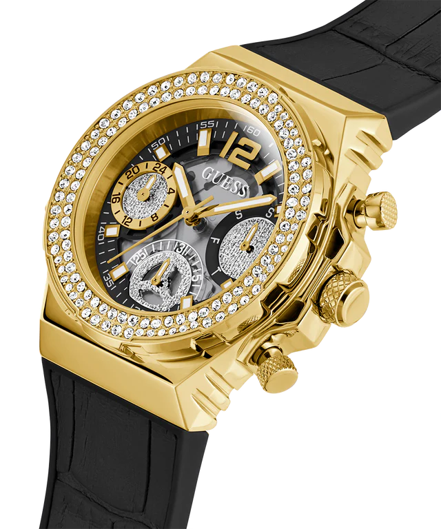 GUESS Ladies Black Gold Tone Multi-function Watch