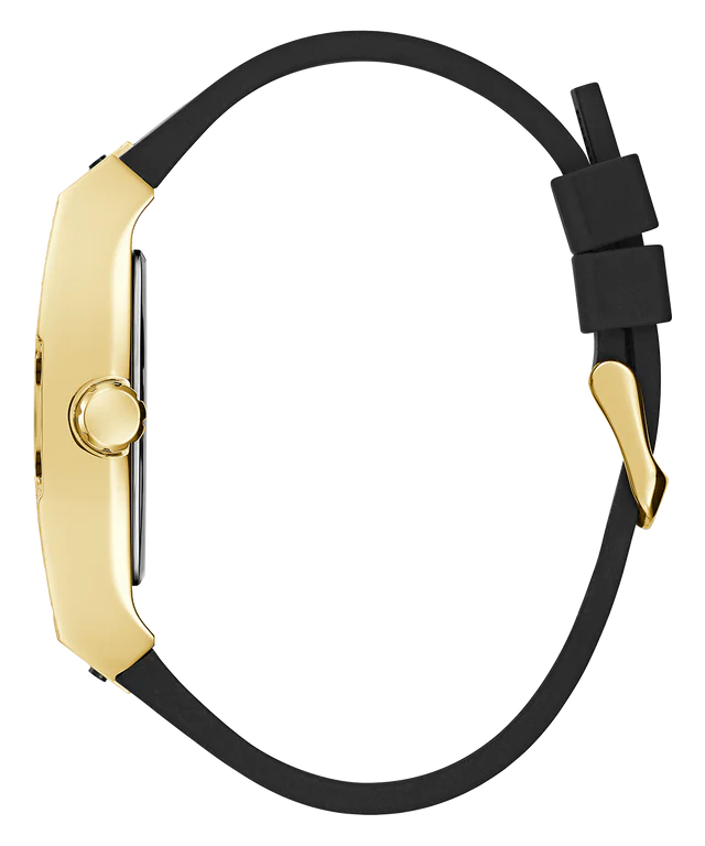 Guess Mens Black Gold Tone Analog Watch