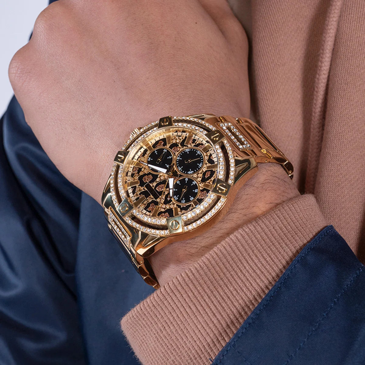 GUESS Mens Gold Tone Multi-function Watch