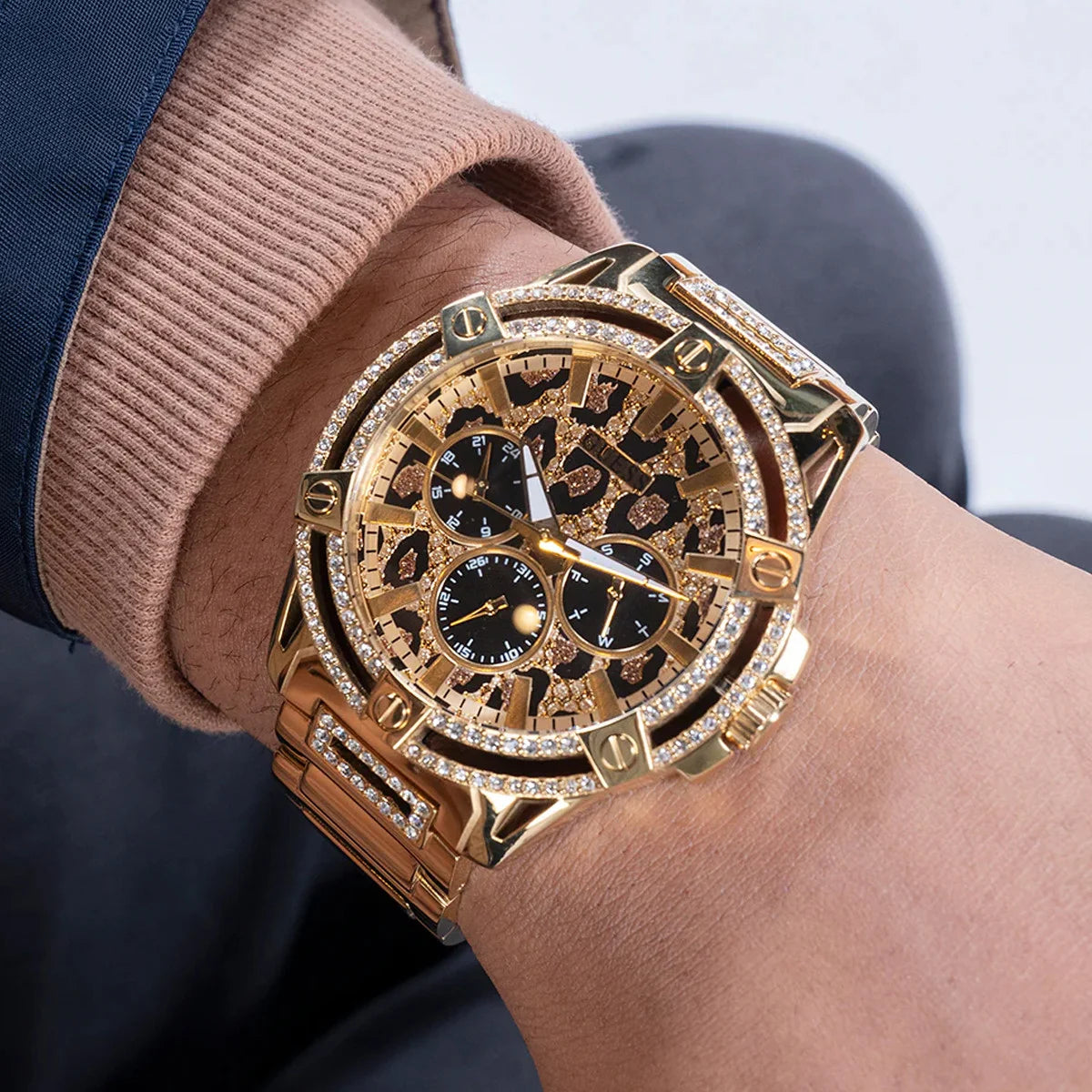 GUESS Mens Gold Tone Multi-function Watch