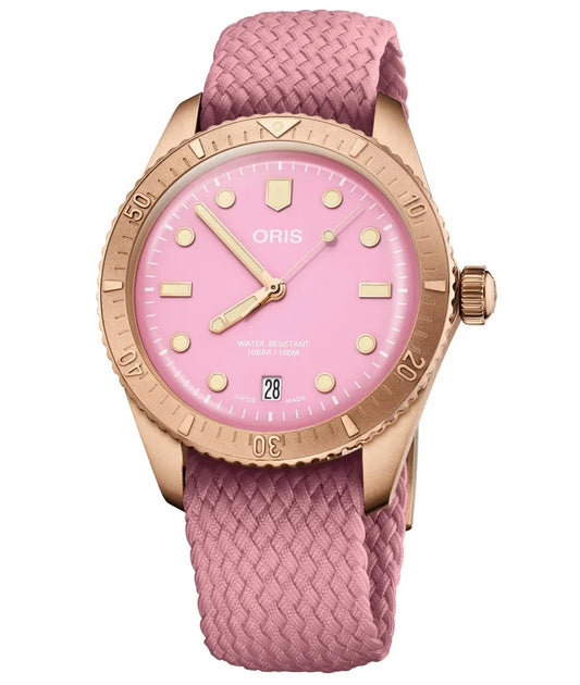 Oris Divers Sixty‑Five 'Cotton Candy' Textilarmband (Rot/Rosa) (bronze)