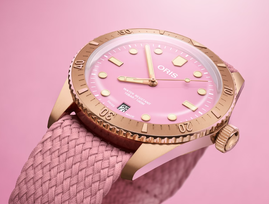 Oris Divers Sixty‑Five 'Cotton Candy' Textilarmband (Rot/Rosa) (bronze)