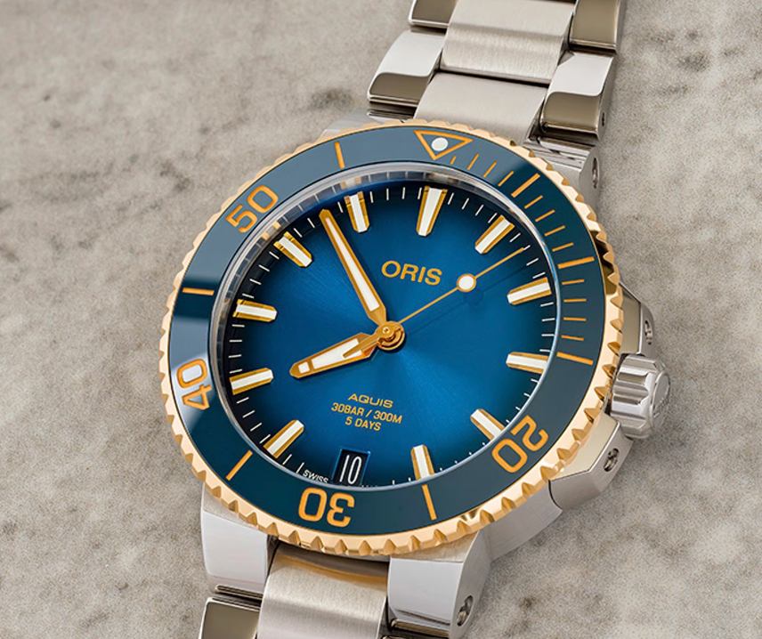 ORIS MOD. AQUIS DATE CALIBRE 400 Blau/Gold