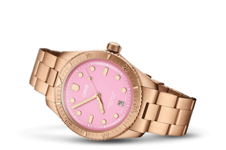 Oris Divers Sixty‑Five 'Cotton Candy' bronze Edelstahlarmband (Rot/Rosa)