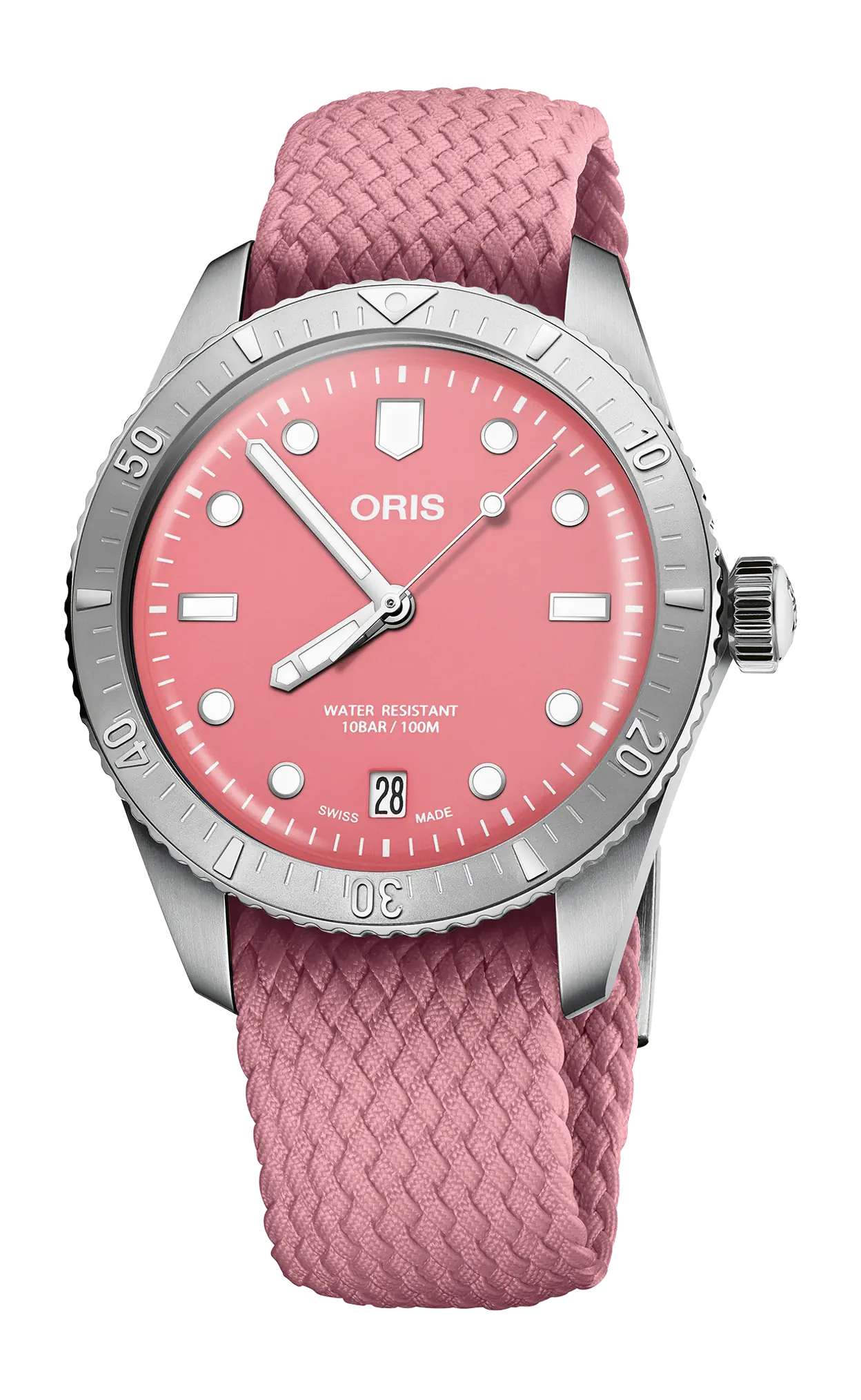 Oris Divers Sixty‑Five 'Cotton Candy' Textilarmband (Rot/Rosa)