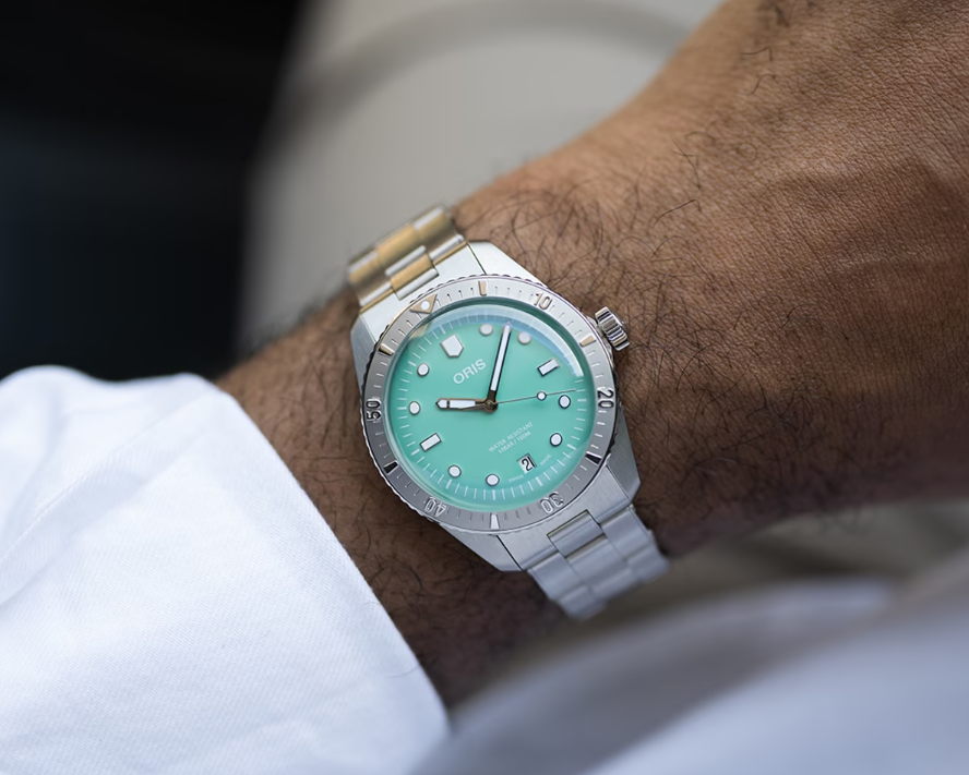 Oris Divers Sixty‑Five 'Cotton Candy' Edelstahlarmband (grün)