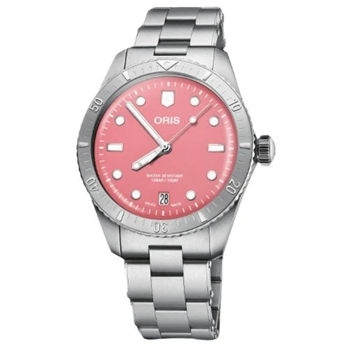 Oris Divers Sixty‑Five 'Cotton Candy' Edelstahlarmband (Rot/Rosa)