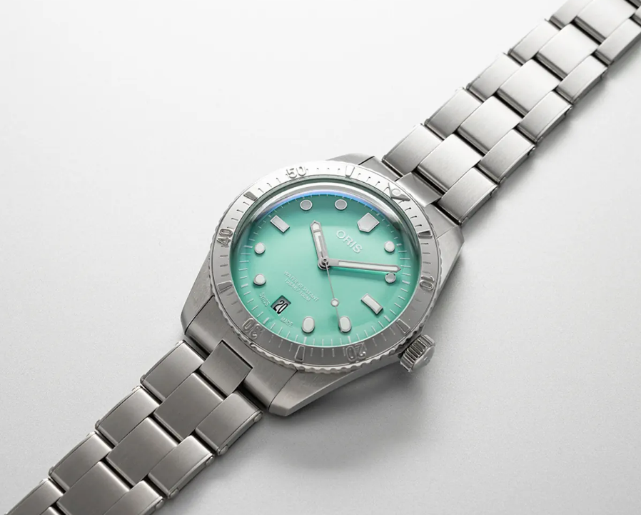 Oris Divers Sixty‑Five 'Cotton Candy' Edelstahlarmband (grün)