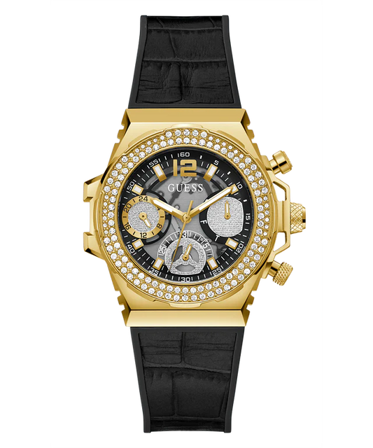 GUESS Ladies Black Gold Tone Multi-function Watch