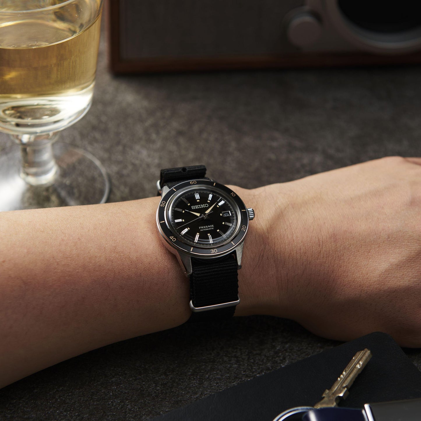 Seiko SRPG09J1 Presage Style60's Schwarz Textil